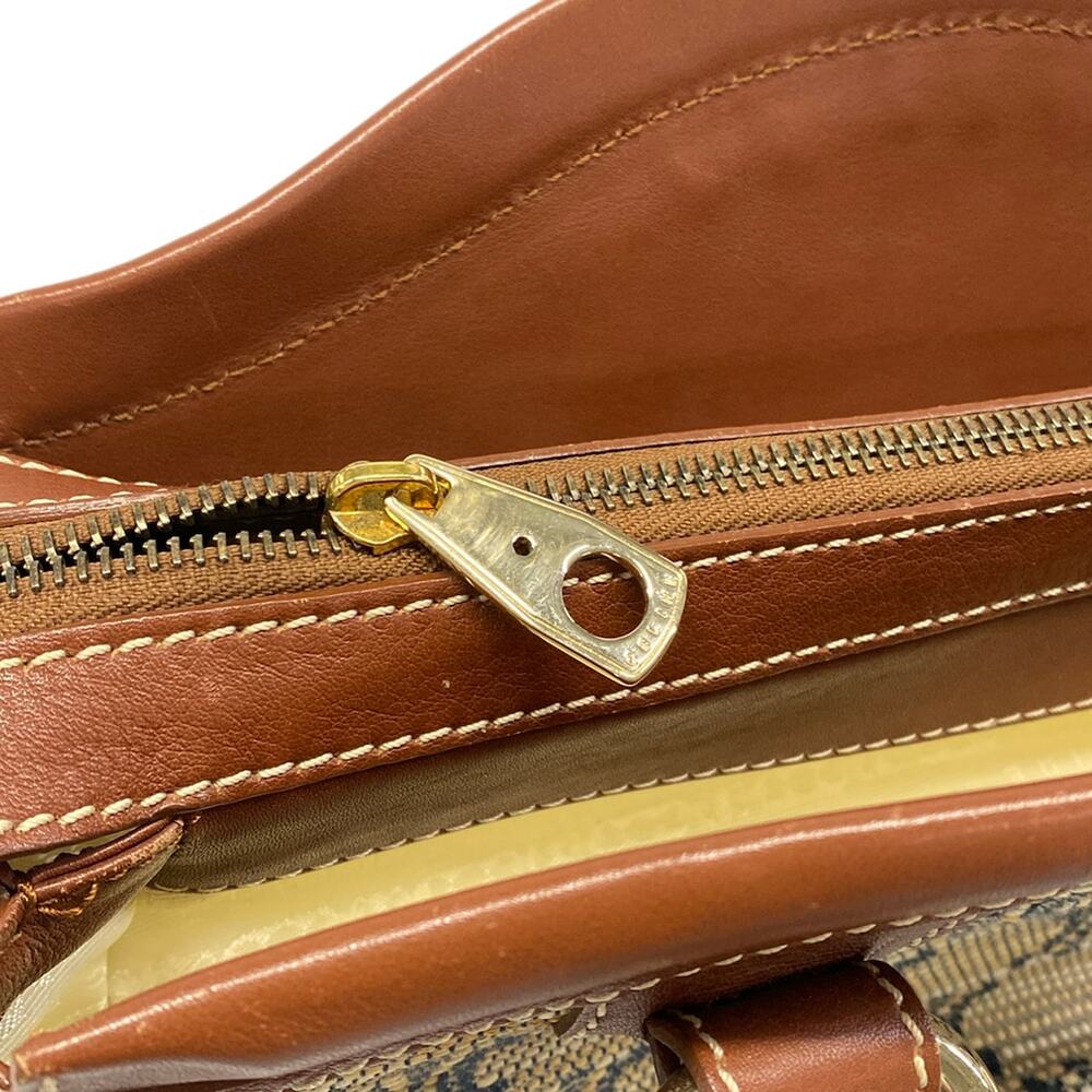Celine Paris Macadam Handbag Beige Brown Dark Navy Jacquard Leather - Picture 12 of 15